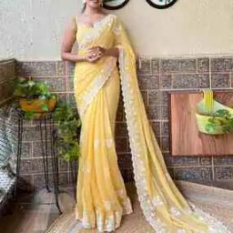 Women Floral Embroidered Georgette Saree-image-32