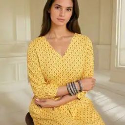 Printed V-neck A-line Kurta-image-33