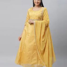 Women Embroidered Flared Kurta & Dupatta Set-image-70