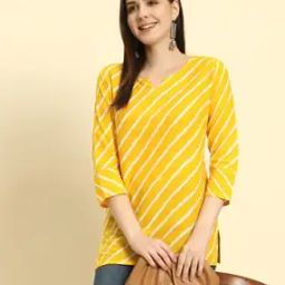 Women Leheriya Print Pure Cotton Straight Kurti-image-89