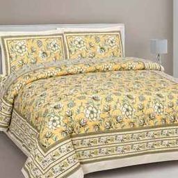 180 TC Floral Print Double Bedsheets with Pillow Covers-image-5