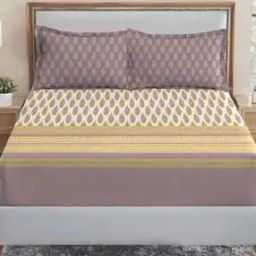 210 TC Floral Print King-Size Fitted Bedsheet with Pillow Covers-image-18