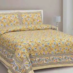 180 TC Block Print Cotton Double King-Size Bedsheet with Pillow Covers-13