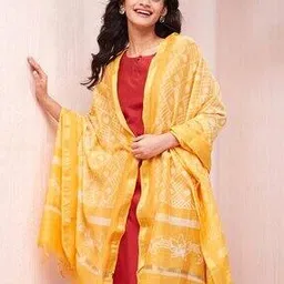 fabindia Women Geometric Print Dupatta with Tassels-picture-31
