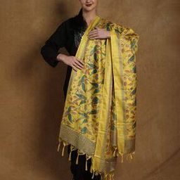Women Leaf Print Dupatta with Tassels-34