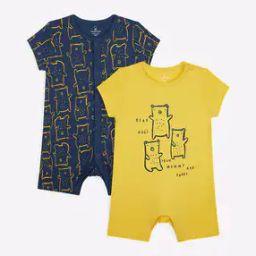 Pack of 2 Printed Rompers with Button Closure-8