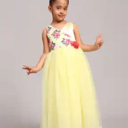 Girls Floral Print Gown with Floral Applique-image-68