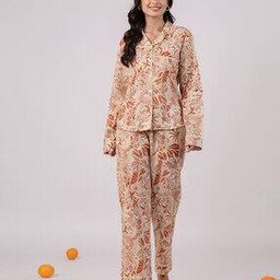 Women Leaf Print Shirt & Pyjamas Set-image-13