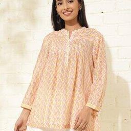 Women Leaf Print Fitted Tunic with Pintucks-image-69