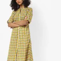 Checked A-line Kurta with Mandarin Collar-image-90
