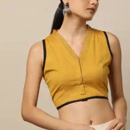 Sleeveless Non-Padded Cotton Front-Open Blouse with Contrast Trim-39