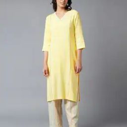 Striped V-Neck Straight Kurta-image-1