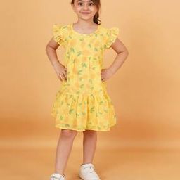 Girls Printed Tiered Dress with Short Sleeves-image-45