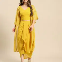 Geometric Pattern Shrug with Skirt-Suit Set-7
