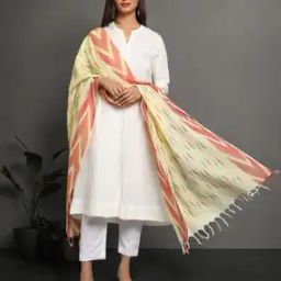 Handloom Woven Cotton Ikat Dupatta with Tassels-picture-49