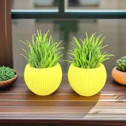 Set of 2 Ribbed Pots with Artificial Fern Plants-28