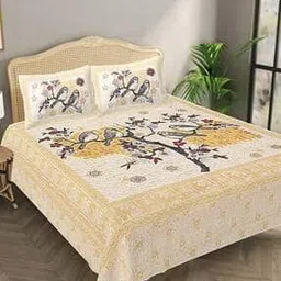 bombay spreads Bird Print Cotton King-Size Bedsheet with Pillow Covers-picture-3