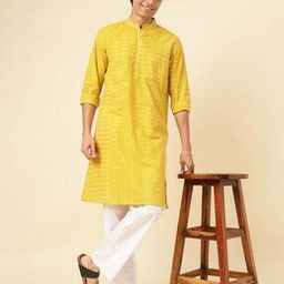 Men Ikat Woven Relaxed Fit Long Kurta with Patch Pocket-image-47