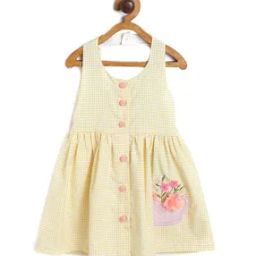 Checkd Fit & Flare Dress with Flower Applique-image-58
