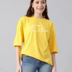 Women Typographic Print Oversized Crew-Neck T-Shirt-image-55