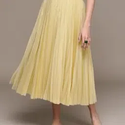 Pleated Midi Flared Skirt-image-45