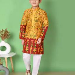Boys Printed Kurta Pyjama Set-image-1