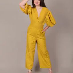 Women V-Neck Jumpsuit with Short Sleeves-picture-28