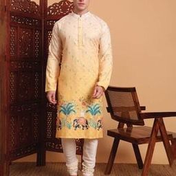 Men Cotton Floral Long Kurta-image-22
