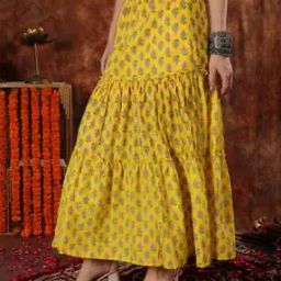 Women Block Print Flared Skirt with Elasticated Waistband-picture-28