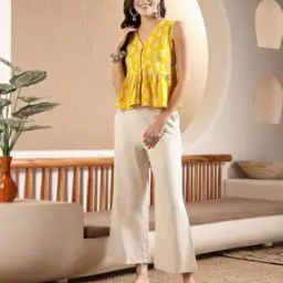 Women Ikat Print Top & Palazzo Set-image-33