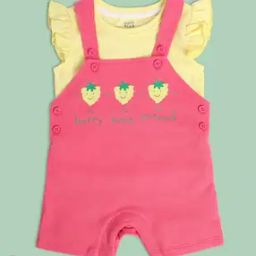 Girls Graphic Print Cotton Top & Dungaree Set-image-88