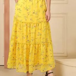 Women Floral Printed Flared Skirt-image-73