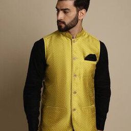 Woven Nehru Jacket with Welt Pockets-41
