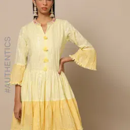 Embroidered Striped Lurex Dobby Flared Dress with Tassel Detail-picture-20