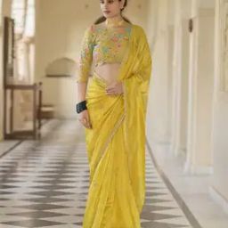 Embroidered Saree with Contrast Border-image-31