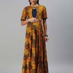 Block Print Maternity Fit and Flare Dress-image-59