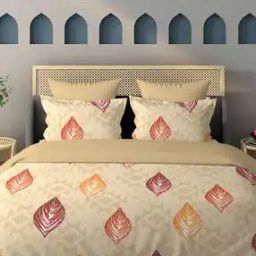 144 TC Leaf Print King Size Bedsheet with Pillow Covers-image-33