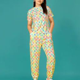 Geometric Print T-Shirt & Pyjamas Set-13