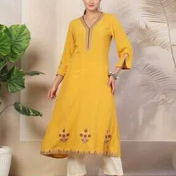 Women Embroidered Flared Kurta-image-1