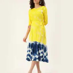 Tie & Dye Print A-line Dress with Notched Neckline-picture-9
