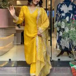 Women Embellished Straight Kurta with Pants & Dupatta-image-3