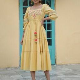 Women Tiered Dress with Embroidery Yoke-image-79