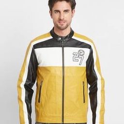 Men Colourblock Regular Fit Biker Jacket-picture-15