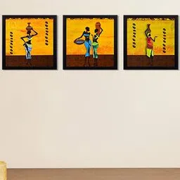 Set of 3 Tribal Textured UV Art Painting-image-1