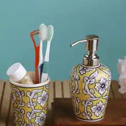 Set of 2 Floral Print Ceramic Soap Dispenser with Brush Holder-picture-11