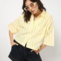 Women Striped Boxy Fit Shirt with Patch Pocket-image-33