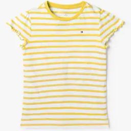 Girls Striped Ruffle Sleeve Regular Fit Crew-Neck T-Shirt-image-1