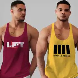 Men Pack of 2 Typographic Print Sleeveless Vests-picture-6
