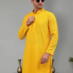 Embroidered Long Kurta with Mandarin Collar-23
