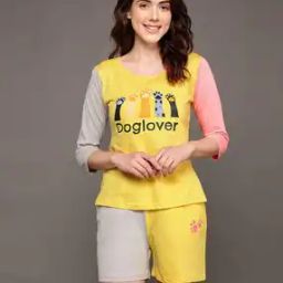 Typographic Print Top & Shorts Nightwear Set-image-66
